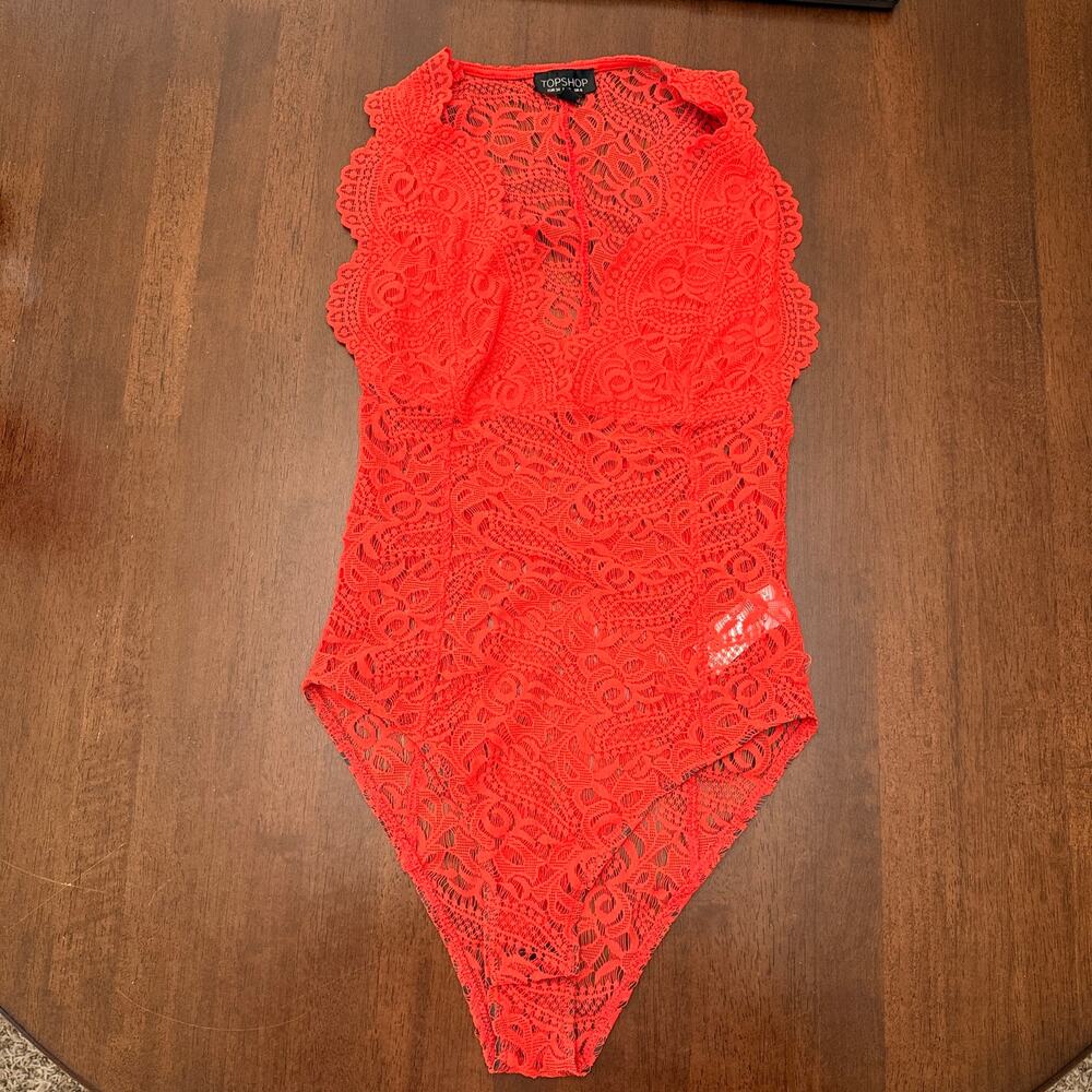 Topshop Orange Lace One Piece - Size 2
